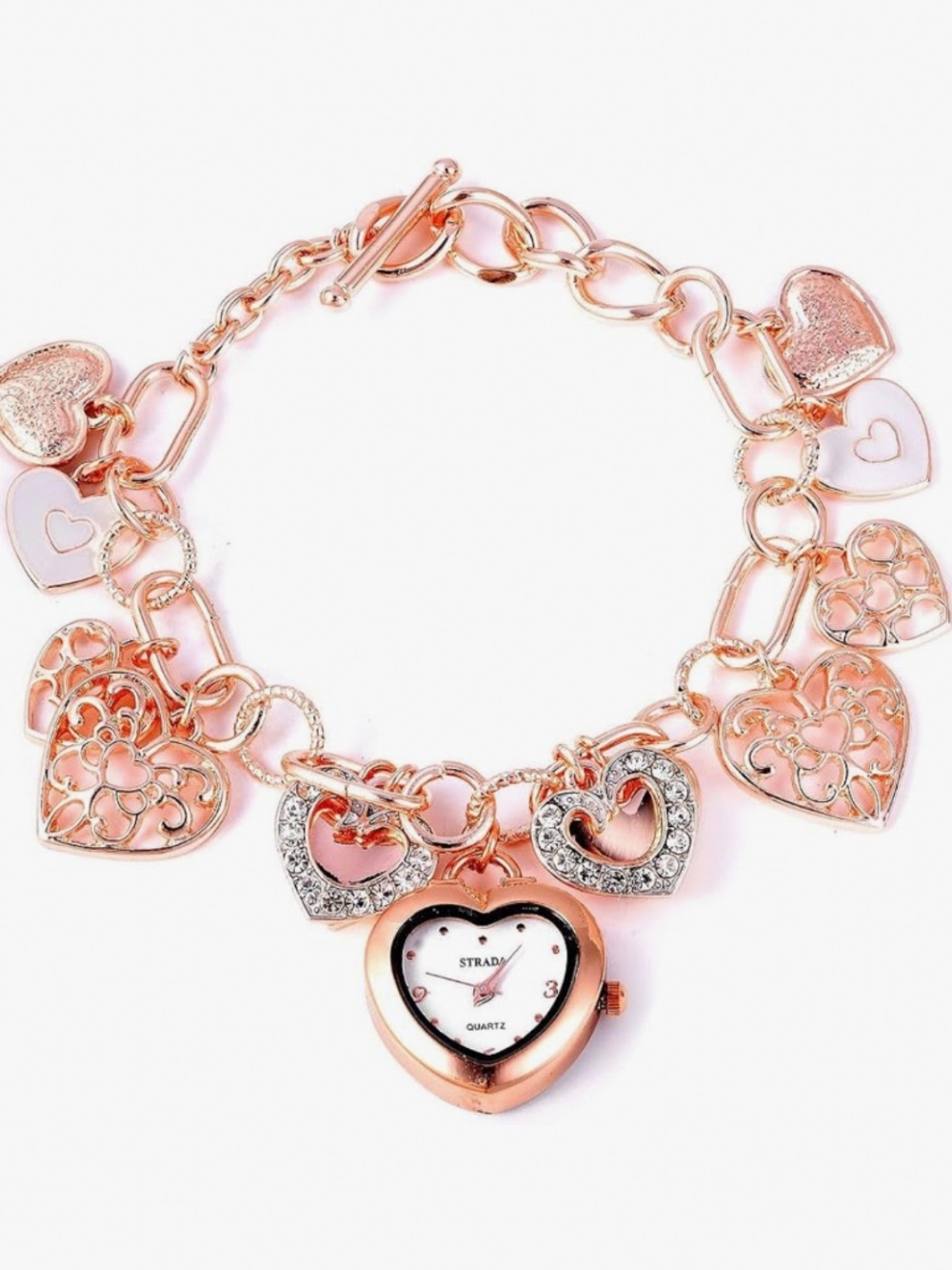 NWT Pink/Rose Gold Charm Bracelet/Watch with Box